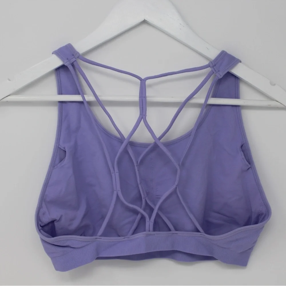 Fabletics Connar Seamless Sports Bra Lavender Strappy Back Size L